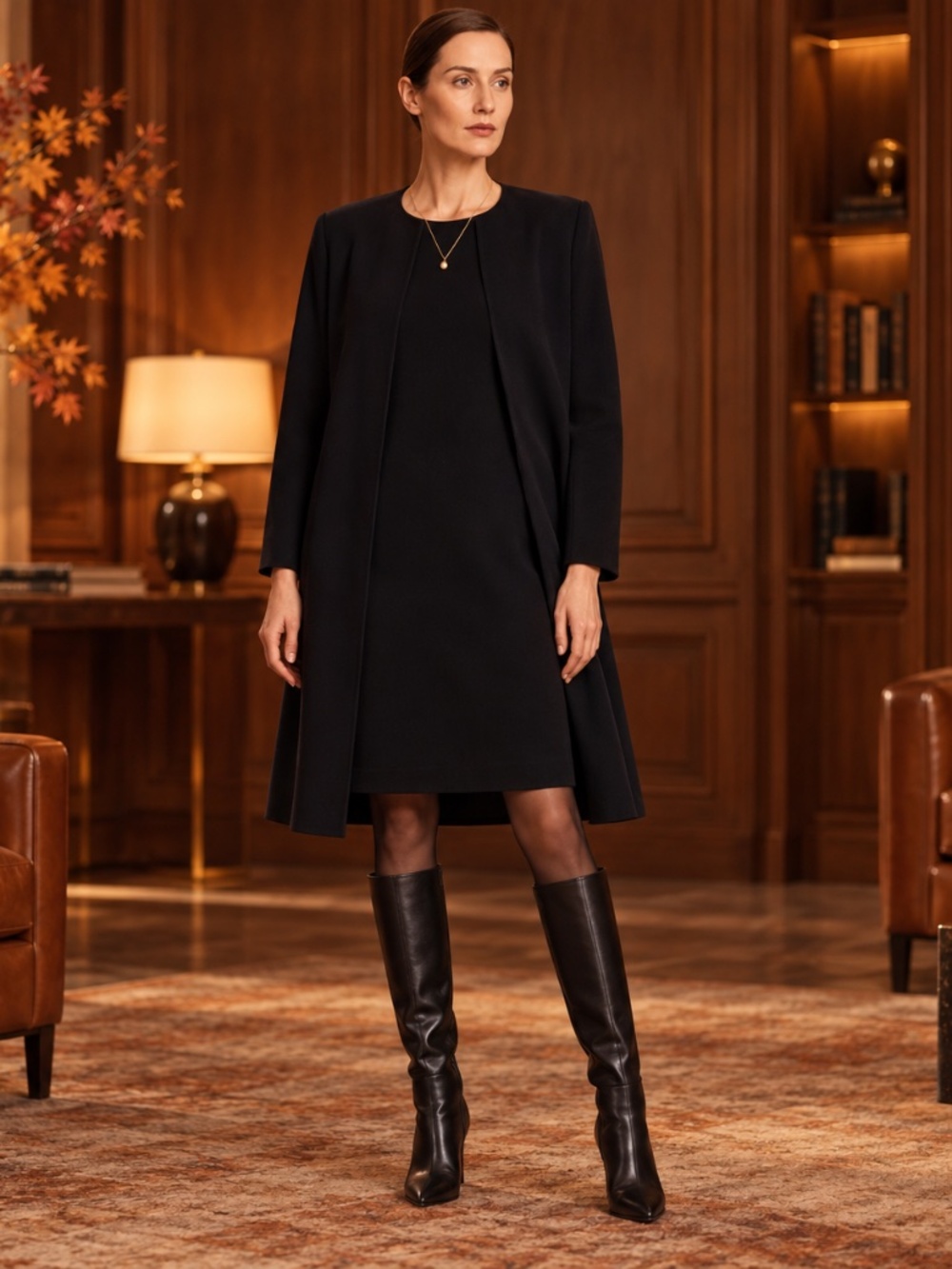Escada 2-Piece Black Dress & Coat Set Made Italy Luxury Minimalist  Fall Wear